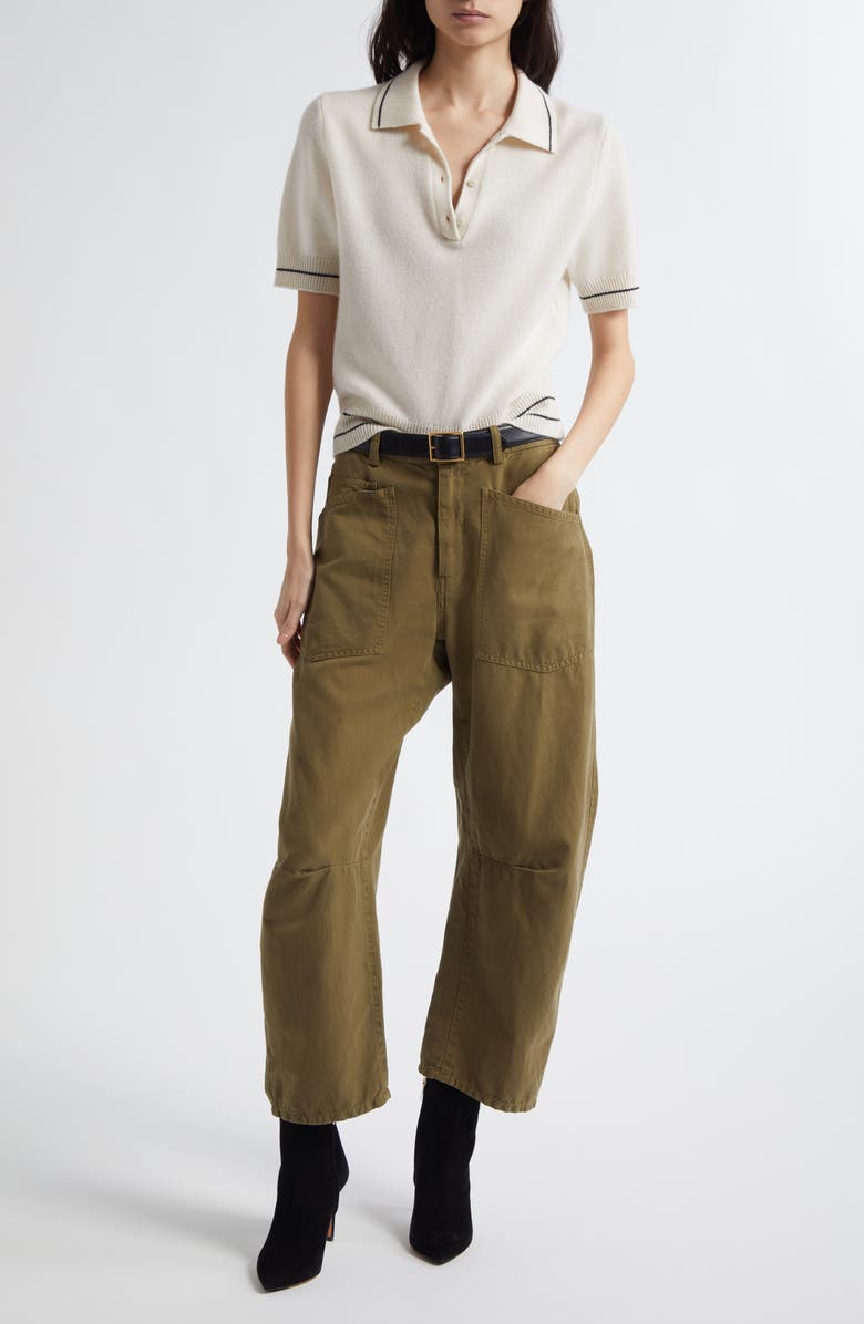 Nili Lotan Carline Cashmere Polo Sweater, Alternate, color, Ivory/ Black