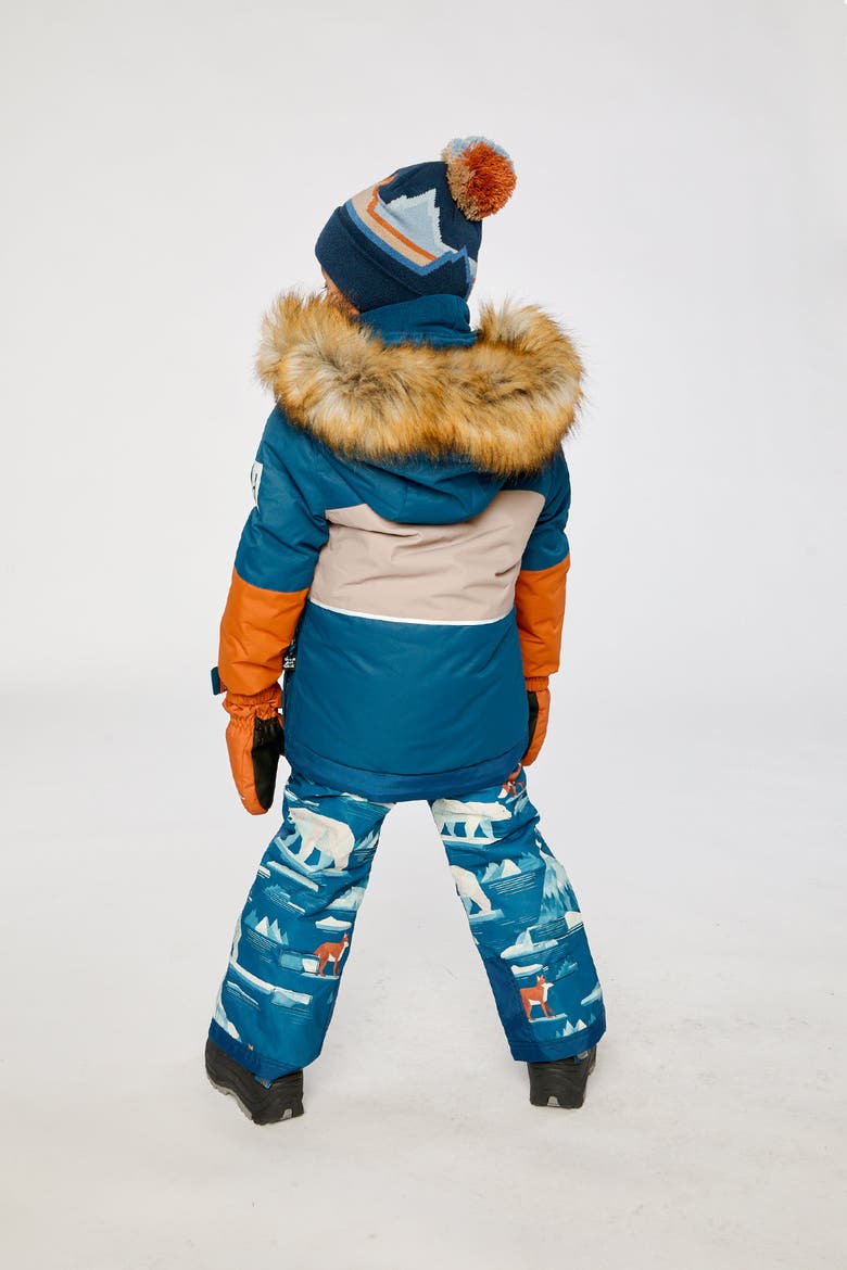 Play Faux Fur Hood Jacket & Bear Pants Two Piece Snowsuit, Alternate, color, Blue Bear Print