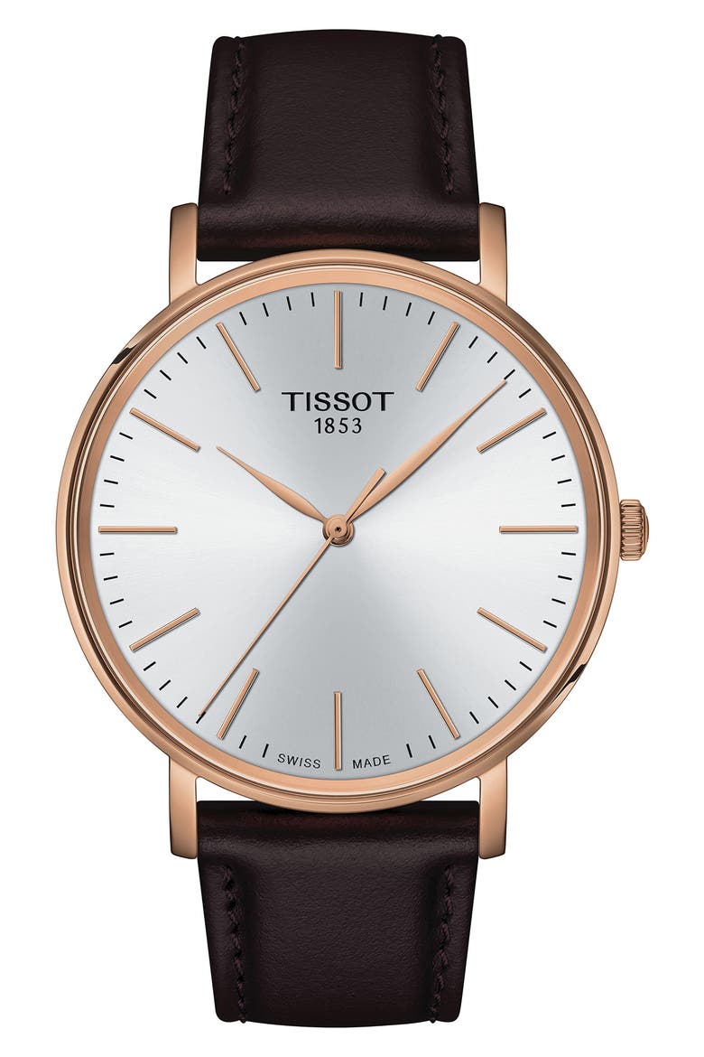 Everytime Leather Strap Watch, 40mm, Main, color, WHITE