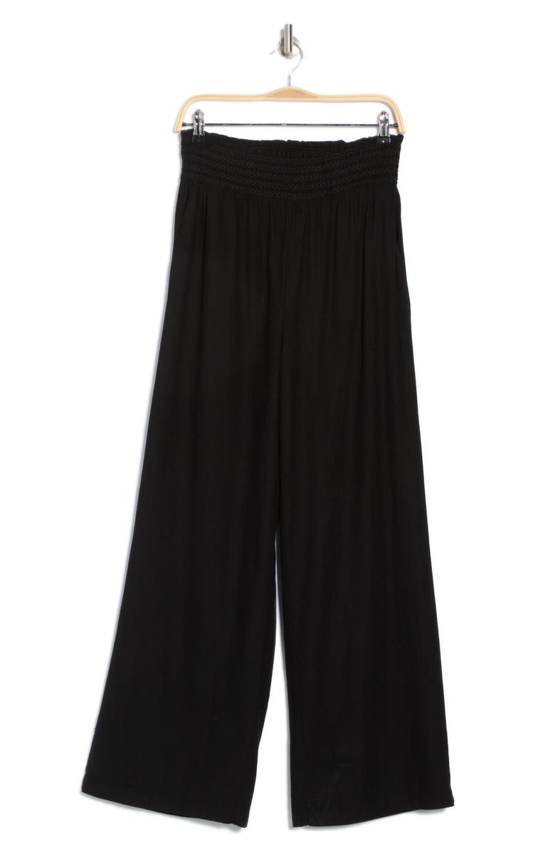 Ellen Tracy Stripe Smocked Waist Wide Leg Linen Blend Pants, Alternate, color, 