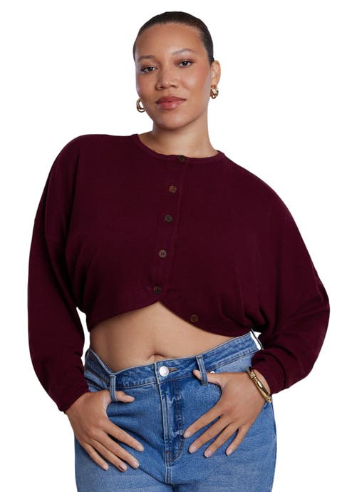 Extended Placket Cropped Cardigan (plus)