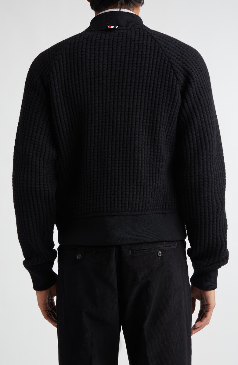 Thom Browne Raglan Wool Bomber Cardigan, Alternate, color, Black
