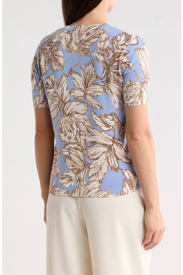 Leaf Print Short Sleeve Sweater, Alternate, color, BLUE GROUND W/ ABSTRACT LEAF