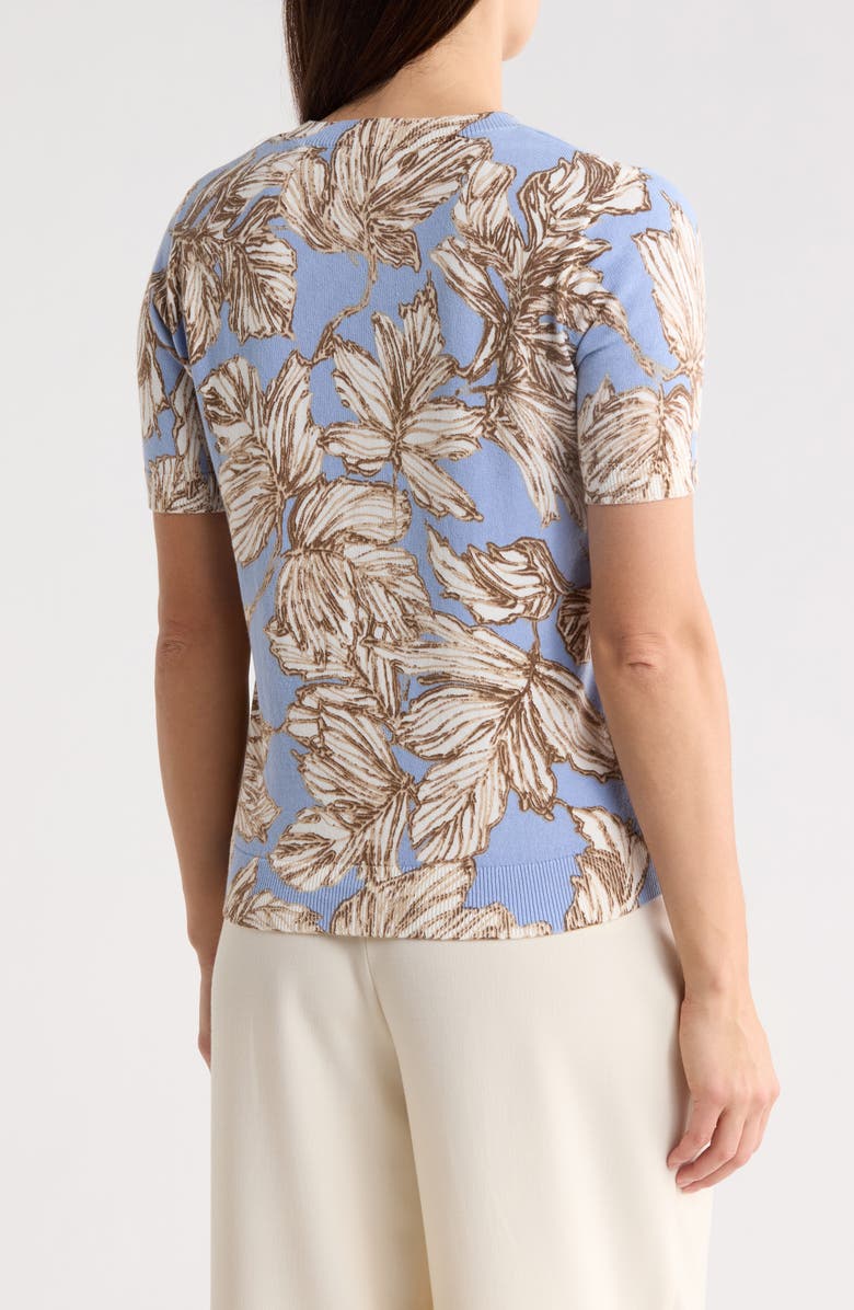 ELIE ELIE TAHARI Leaf Print Short Sleeve Sweater, Alternate, color, Blue Ground W/ Abstract Leaf