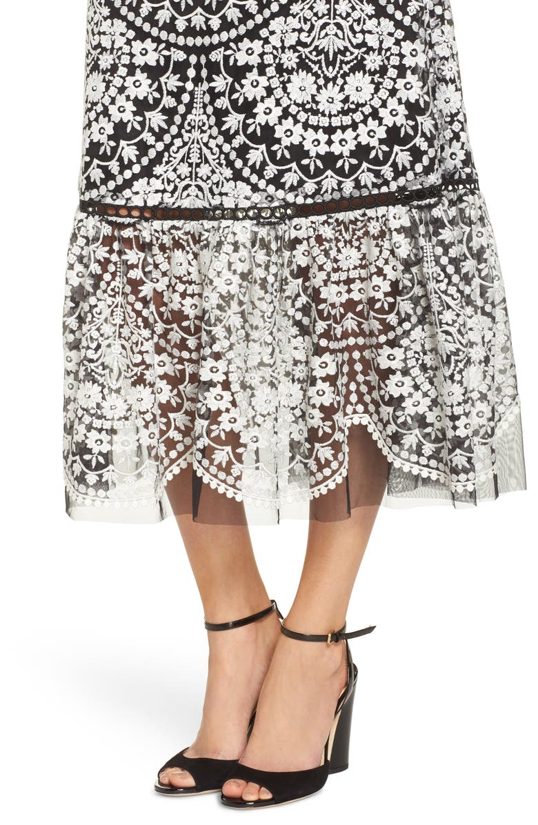 ML Monique Lhuillier Floral Embroidered Dress, Alternate, color, 