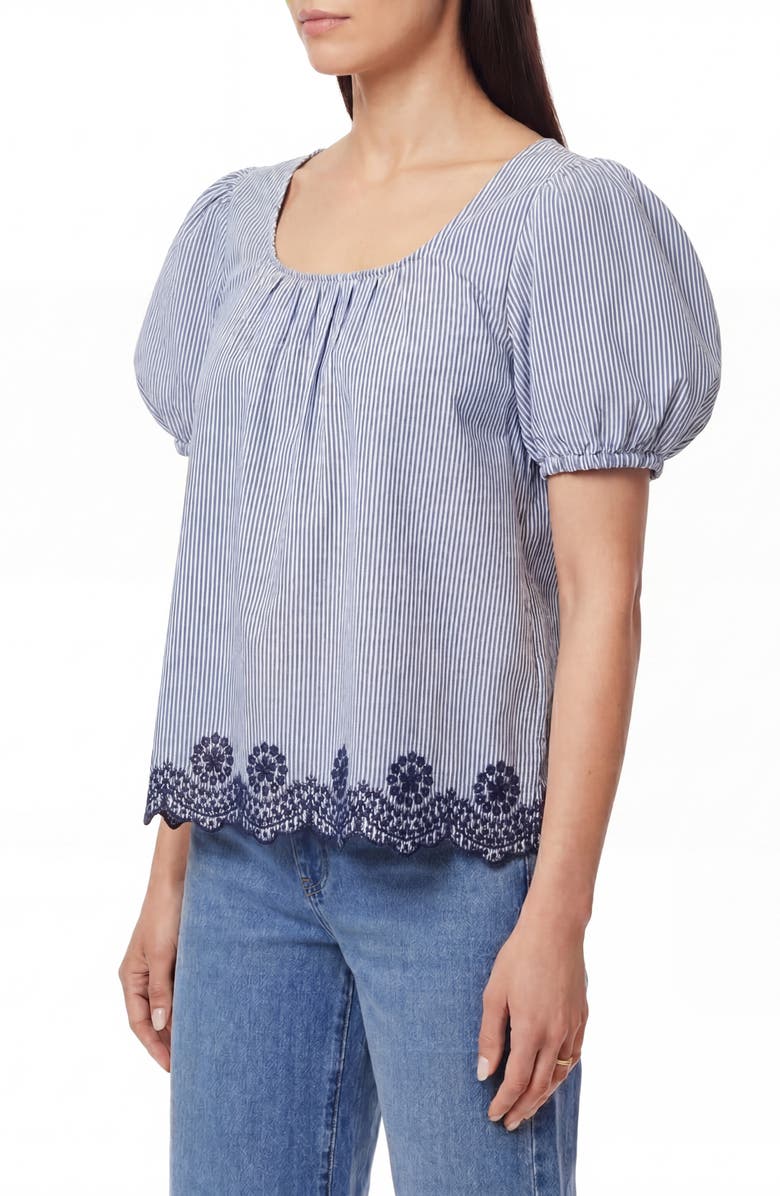 Kensie Eyelet Hem Cotton Top, Alternate, color, Blue And White Stripe