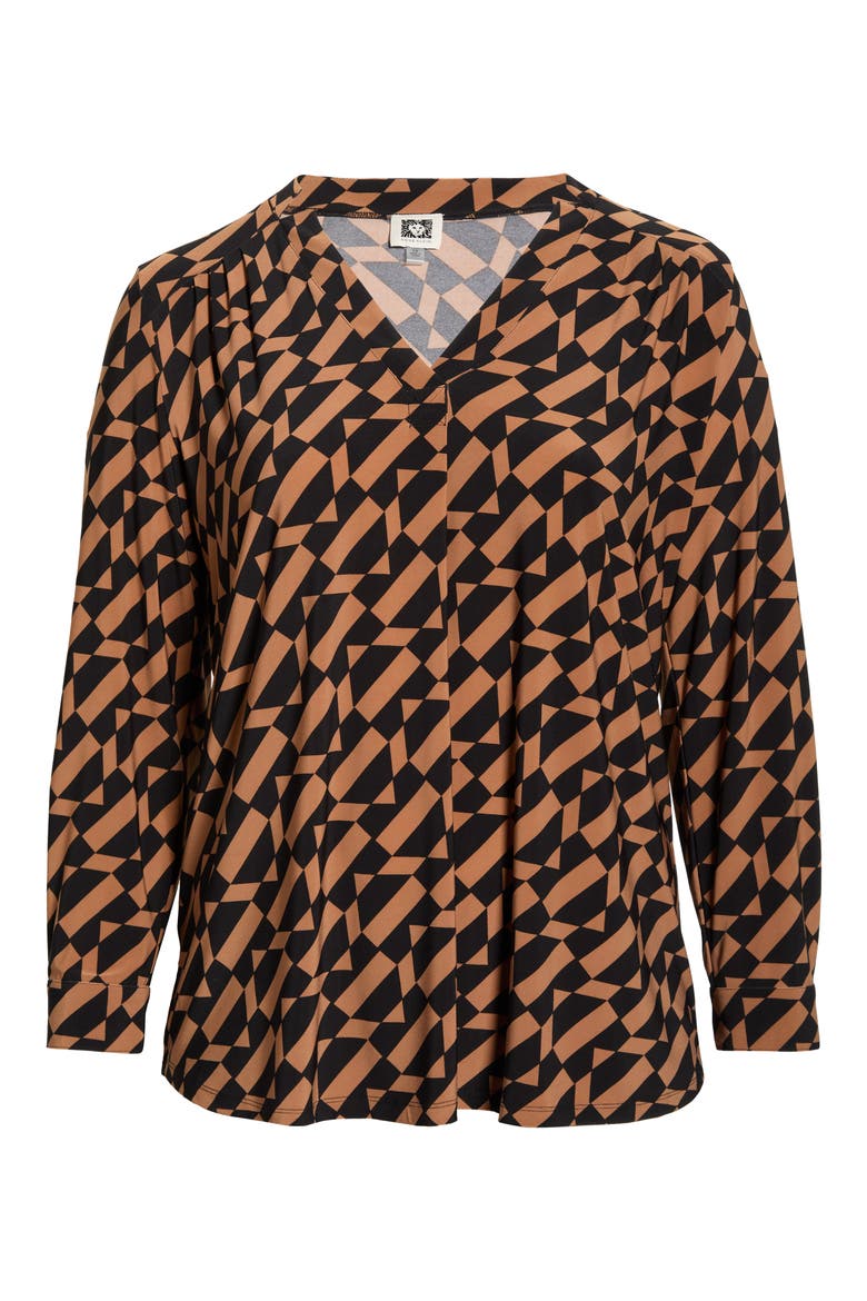 Geometric Print Split Neck Long Sleeve Top, Alternate, color, ANNE BLACK/ VICUNA