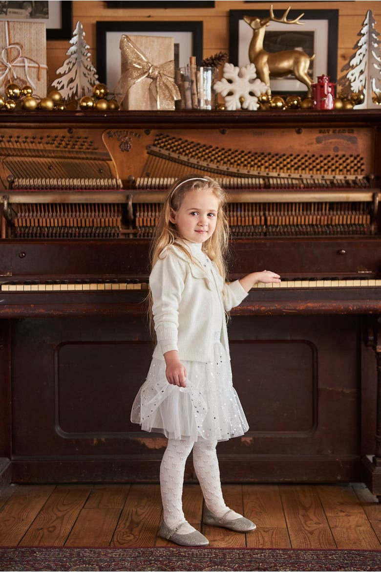 Girl's Tights With Bow Jacquard Off White, Alternate, color, Off White