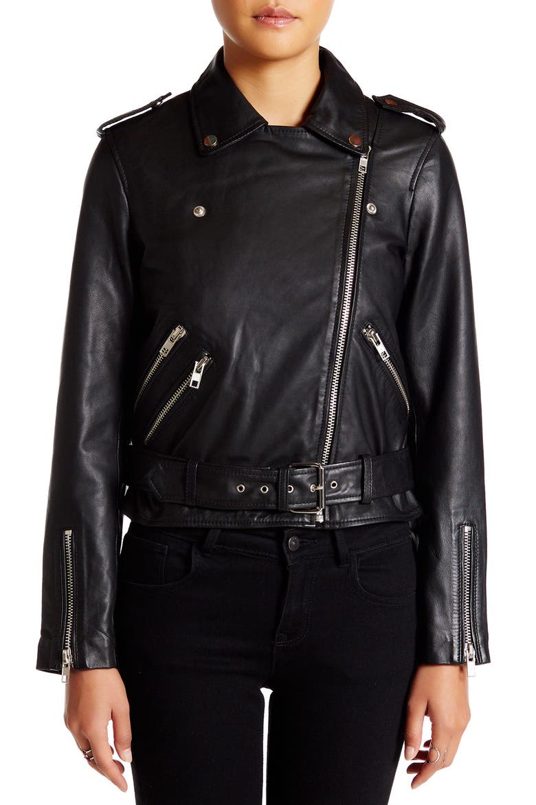 Allison Leather Moto Jacket, Alternate, color, BLACK