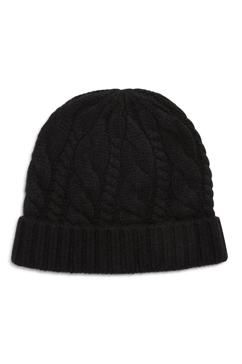Cashmere Chunky Cable Knit Beanie, Main, color, BLACK