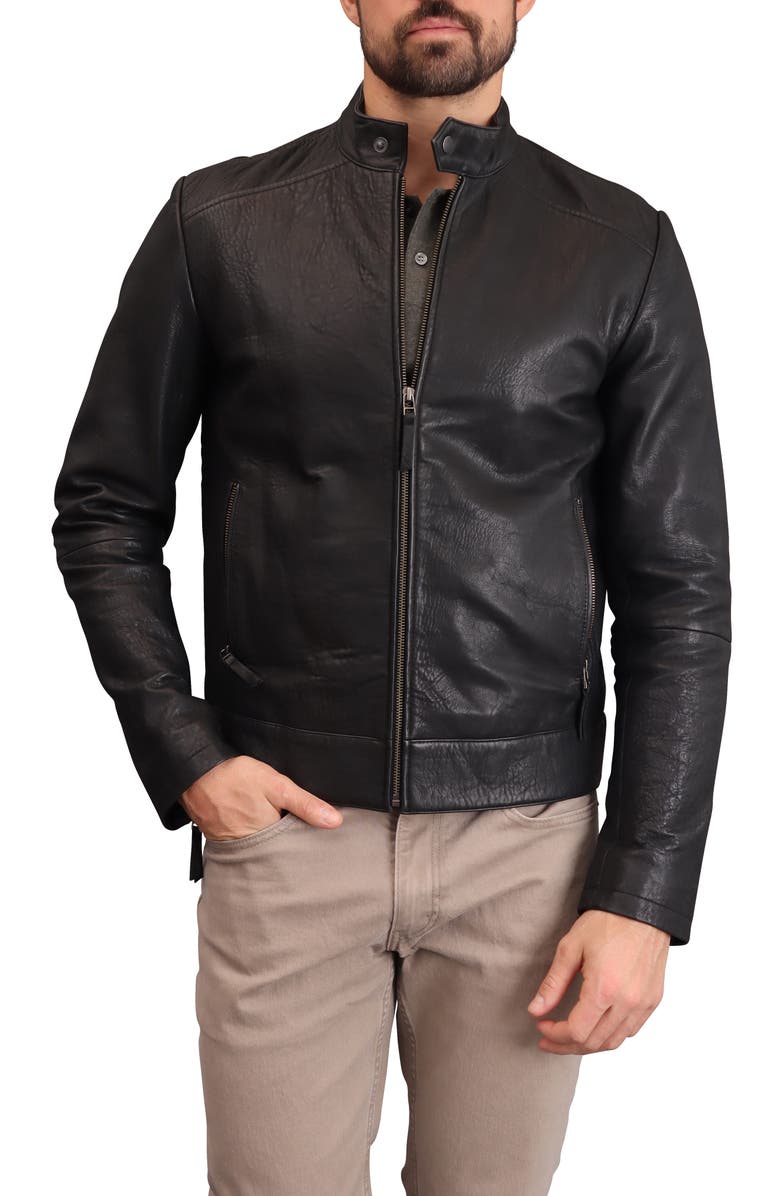 Bagatelle Textured Leather Racer Jacket, Alternate, color, Black