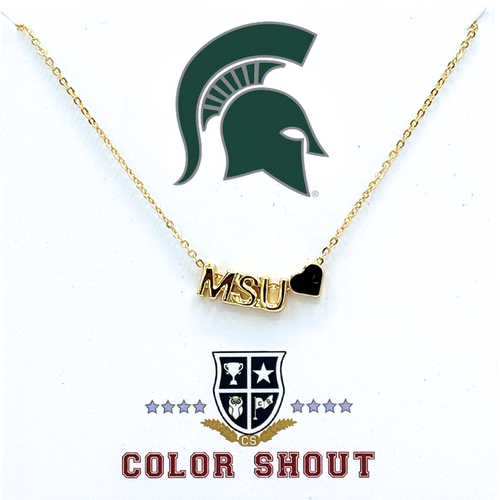 Color Shout Michigan State University Gold Heart Necklace