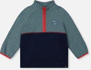 Deux par Deux Quarter Zip Mock Neck Side Pocket Top