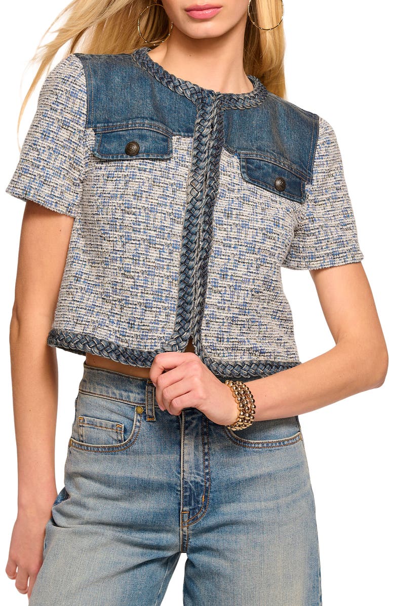 Ramy Brook Libby Denim & Tweed Crop Jacket, Main, color, Indigo Tweed