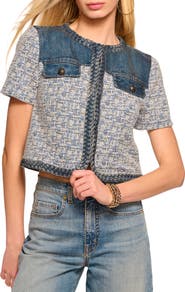Ramy Brook Libby Denim & Tweed Crop Jacket