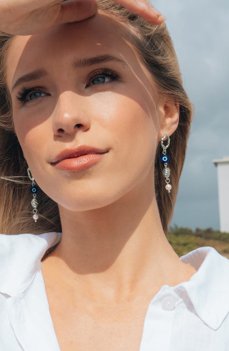 Sterling Forever Sibyl Cultured Pearl Drop Earrings, Alternate, color, Silver