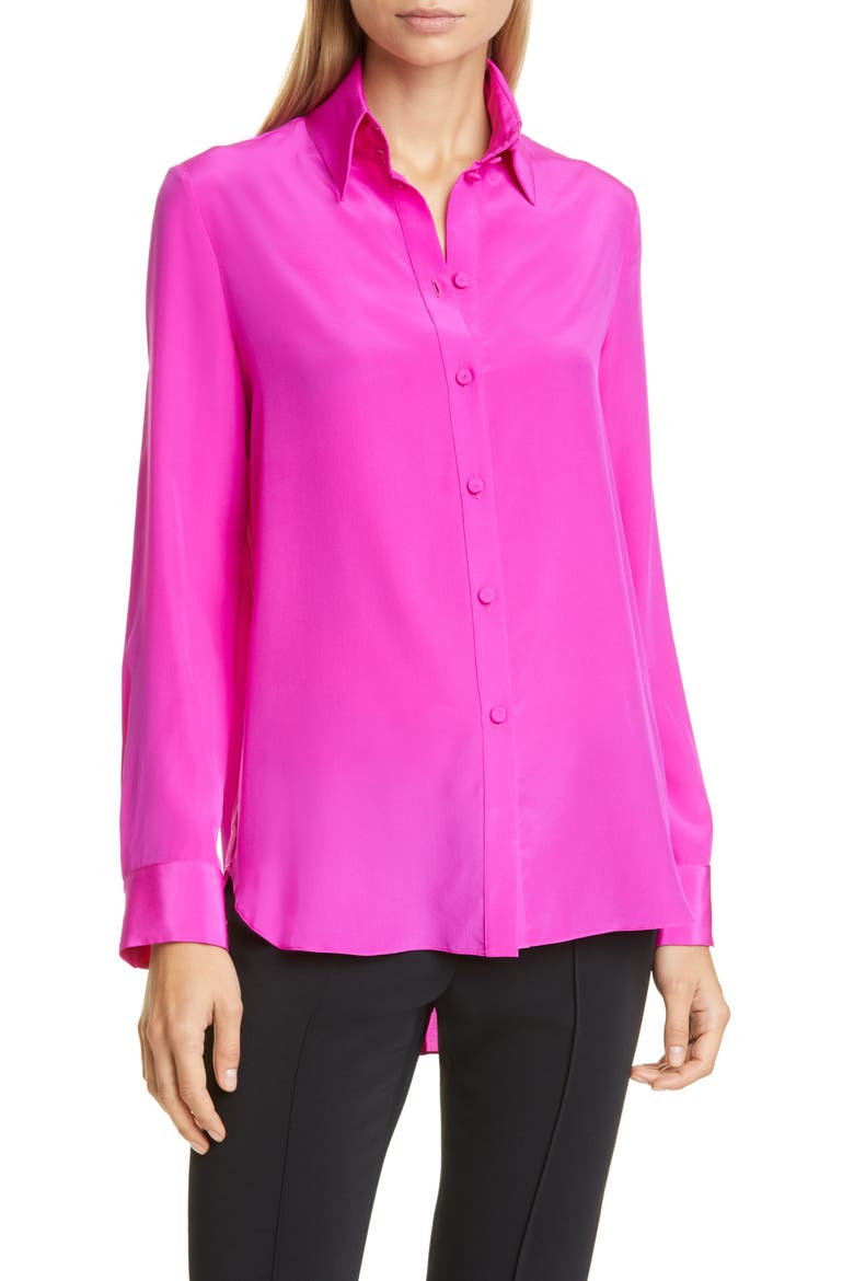 Silk Crêpe de Chine Blouse, Main, color, HOT PINK