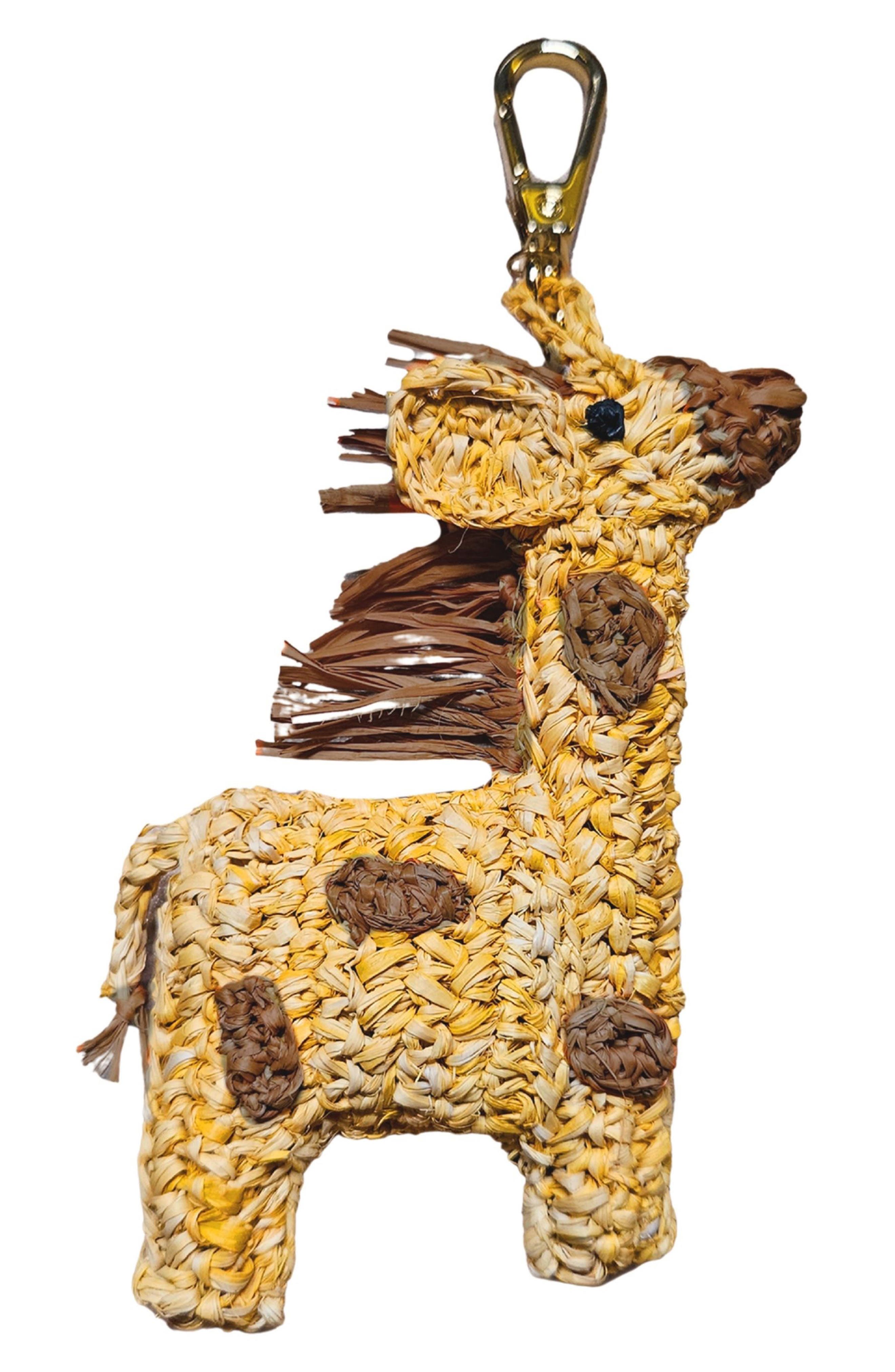 LIKHA Giraffe Raffia Bag Charm, Main, color, Yellow