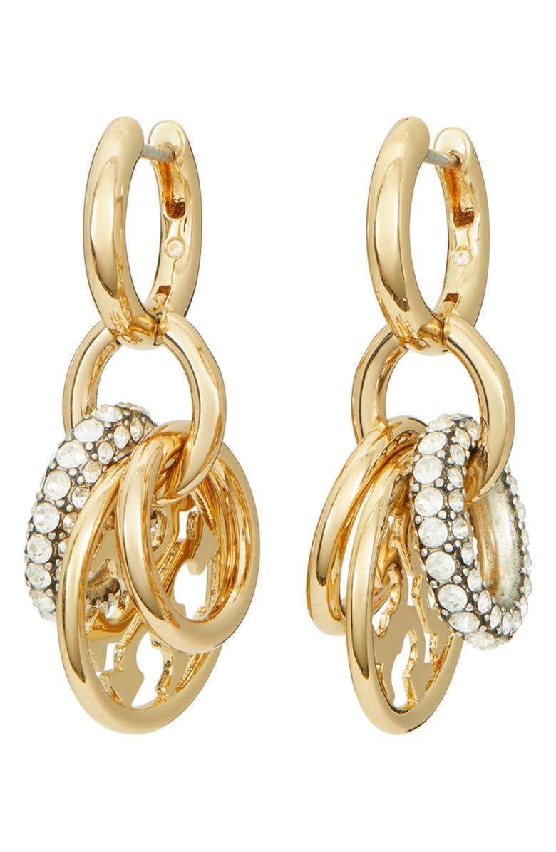 Tory Burch Miller Pavé Interlocking Hoop Earrings, Alternate, color, 