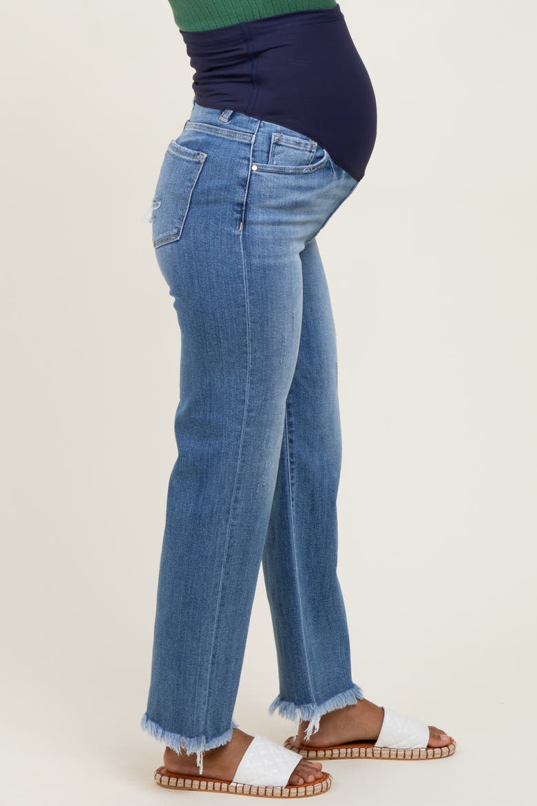 Frayed Hem Ankle Straight Leg Maternity Jeans, Alternate, color, Blue