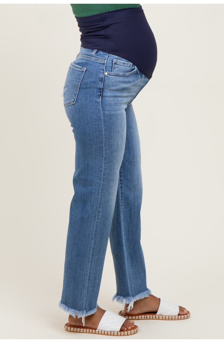 PinkBlush Frayed Hem Ankle Straight Leg Maternity Jeans, Alternate, color, Blue