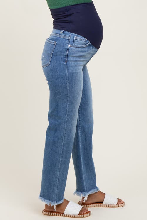 Pinkblush Frayed Hem Ankle Straight Leg Maternity Jeans In Blue