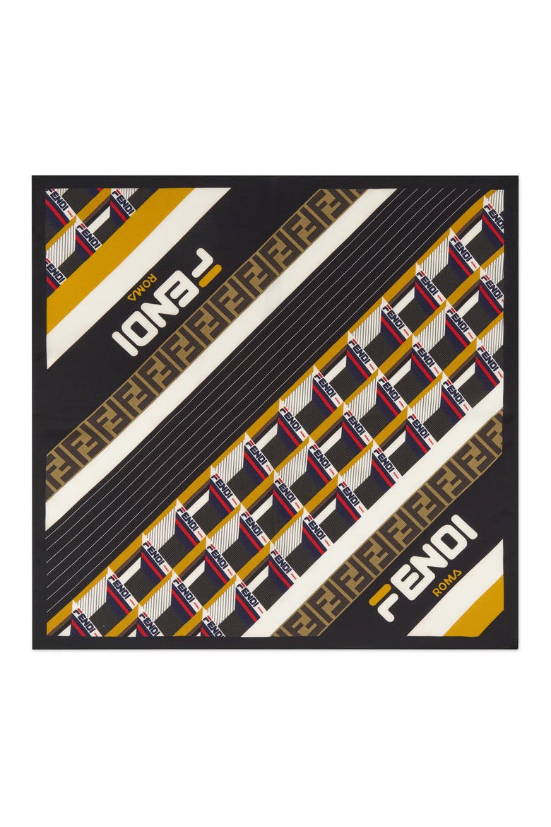 x FILA Print Square Cotton & Silk Scarf, Main, color, NERO MULTI