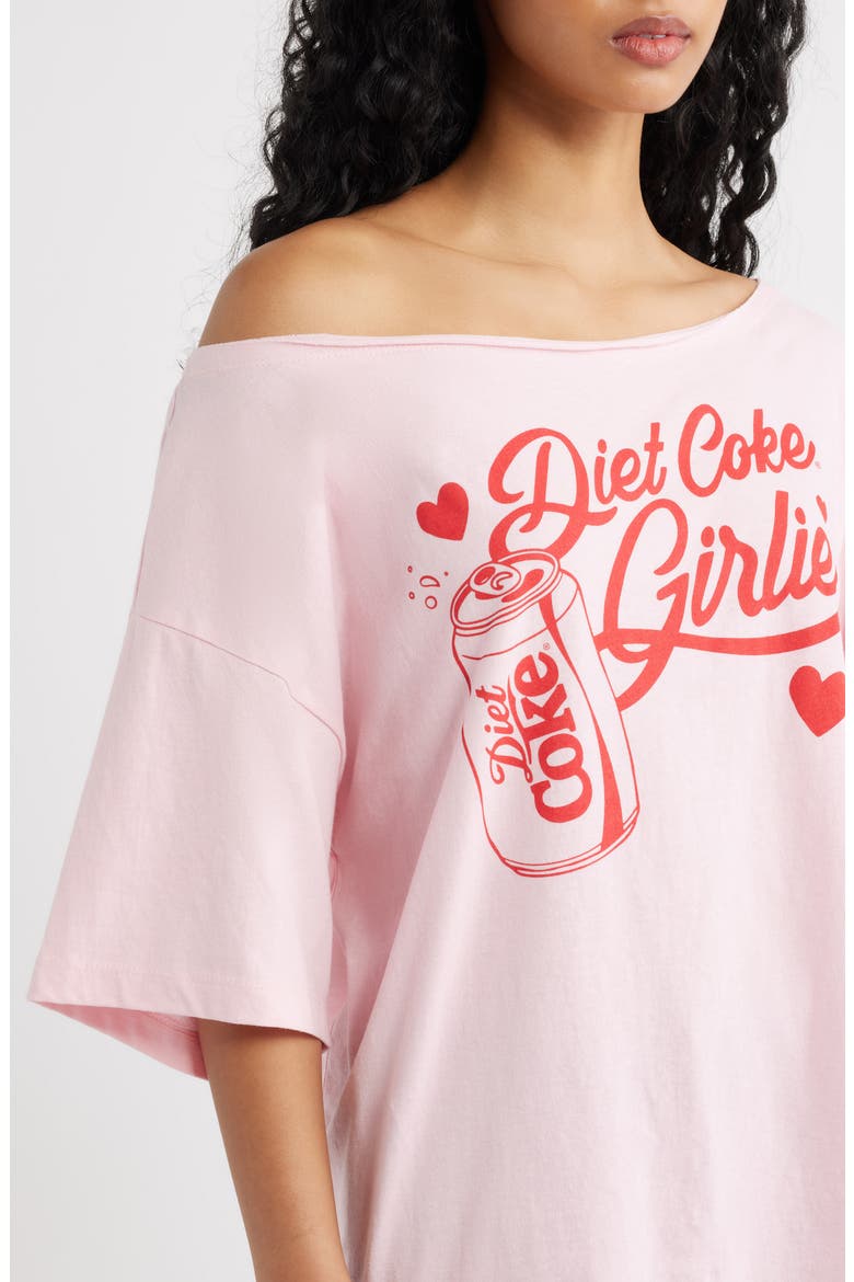 Diet Coke Girlie One Shoulder Graphic Cotton T-Shirt, Alternate, color, ROMANCE ROSE