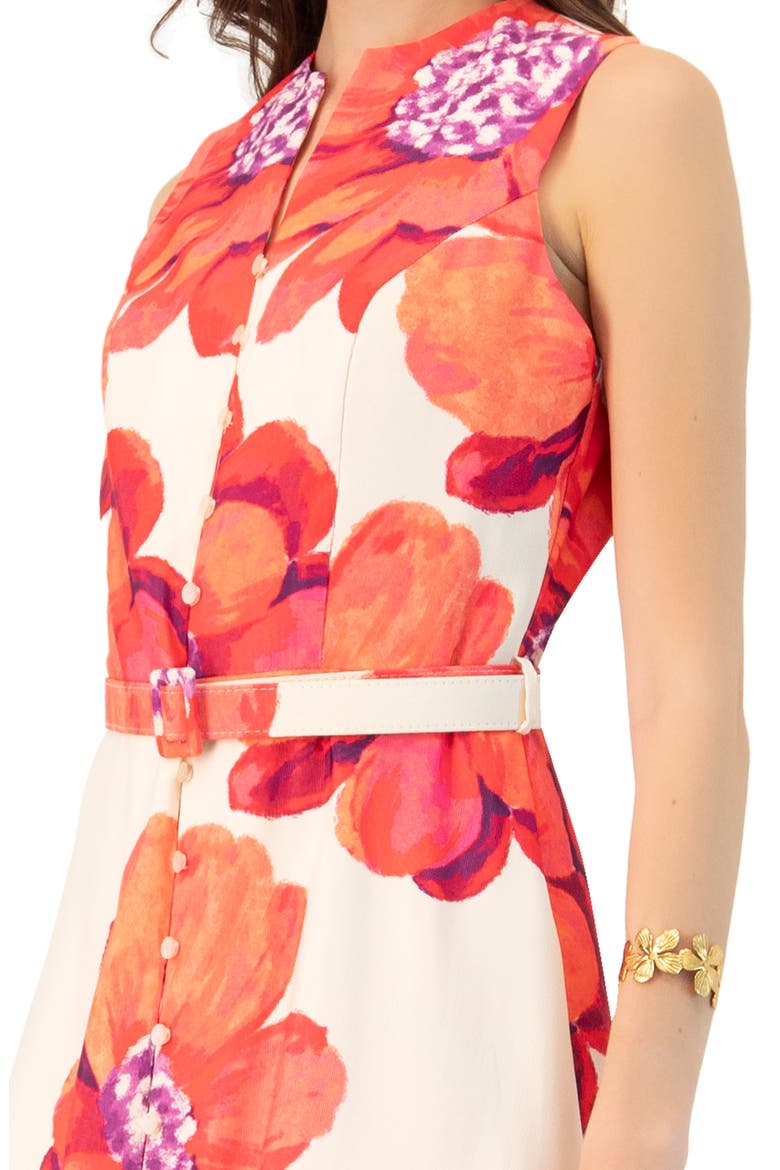 Printed Jacquard Sleeveless Midi Dress, Alternate, color, Ivory