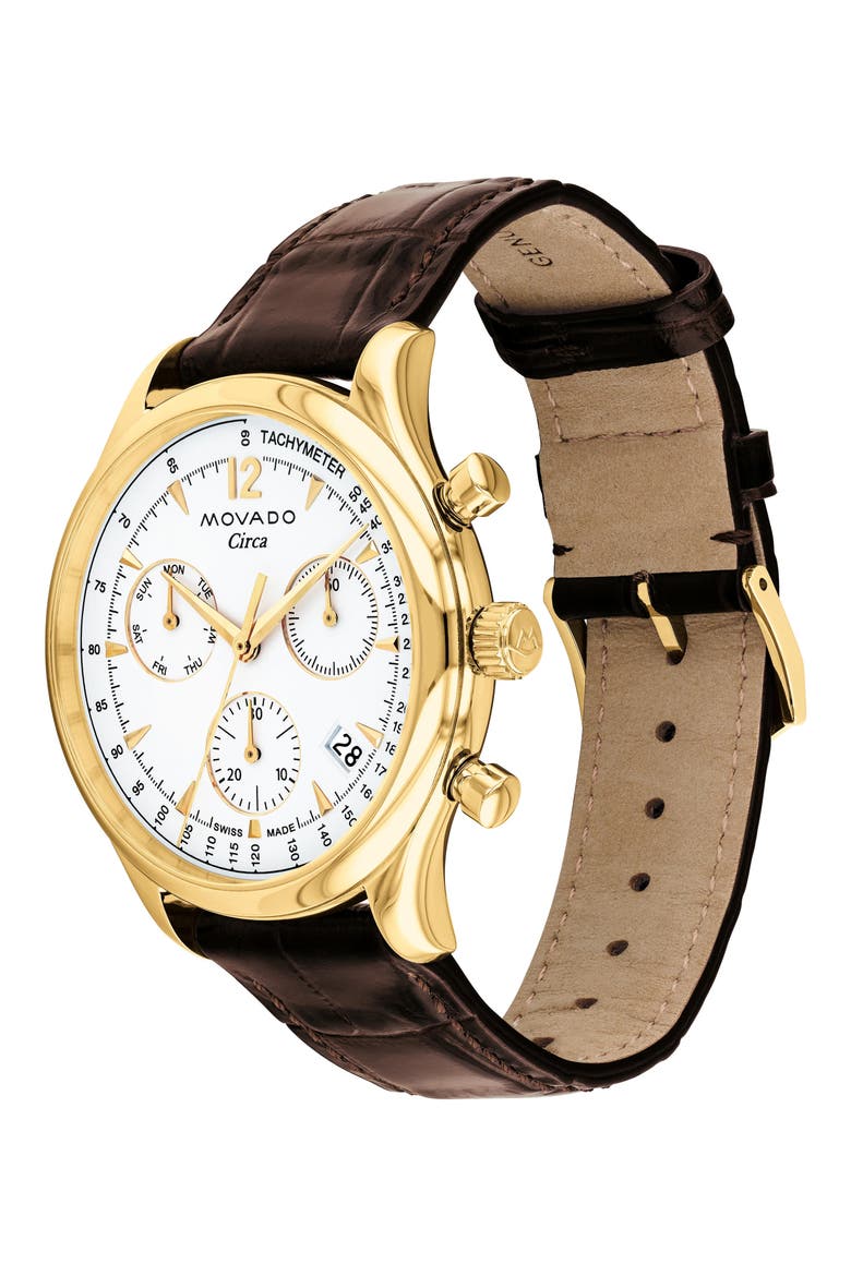 Circa Chronograph Leather Strap Watch, 43mm, Alternate, color, WHITE