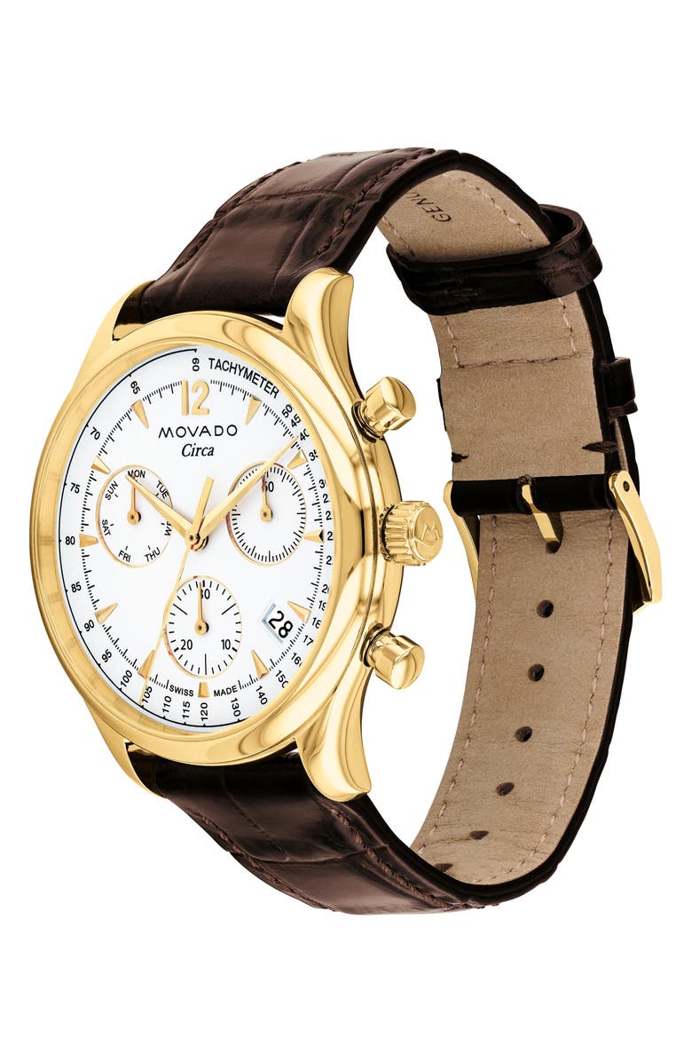 Movado Circa Chronograph Leather Strap Watch, 43mm, Alternate, color,