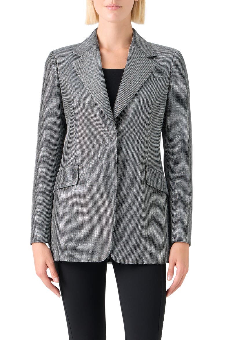 Metallic Bird's Eye Knit Blazer, Main, color, BRUSHED STEEL