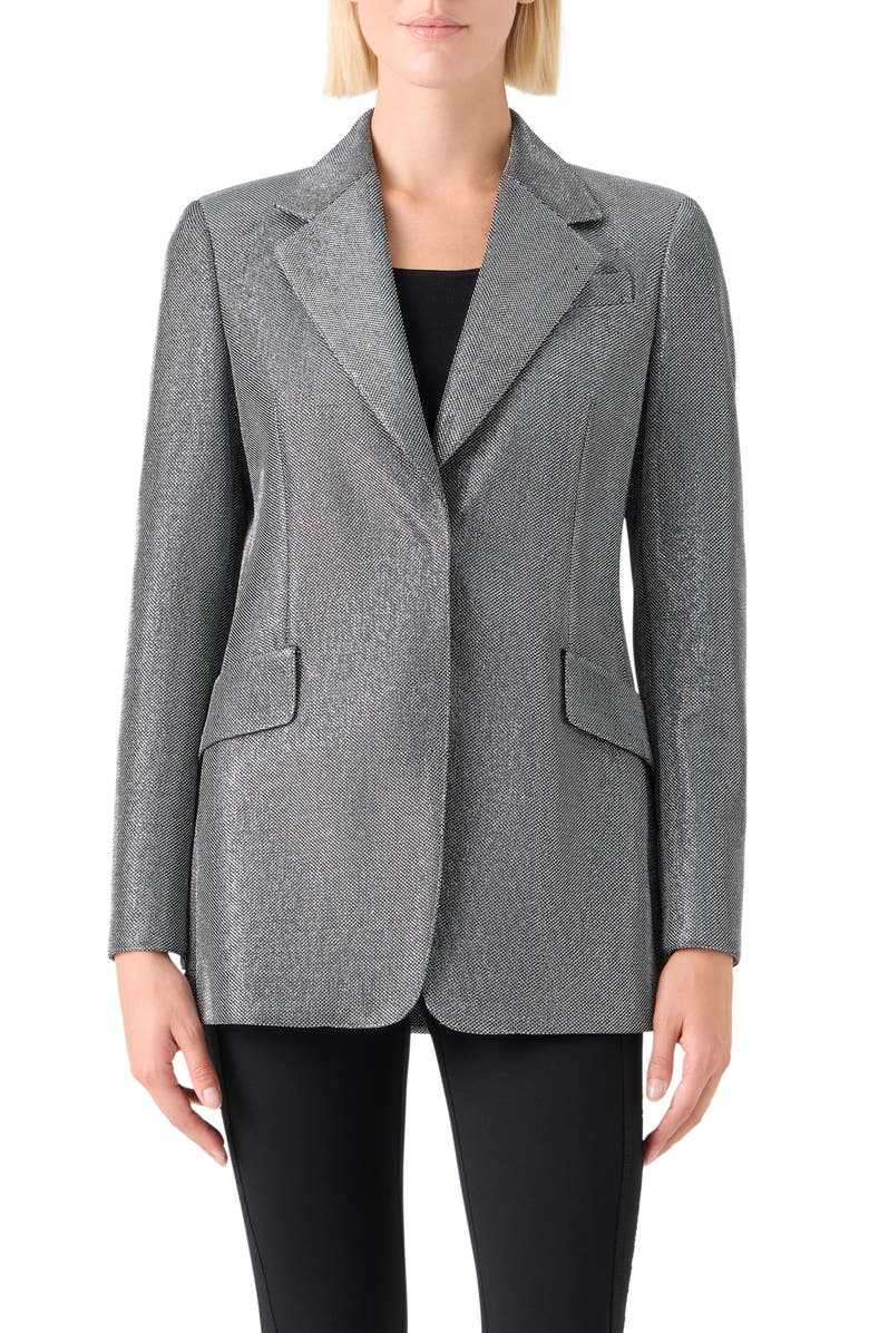 Akris punto Metallic Bird's Eye Knit Blazer, Main, color, Brushed Steel