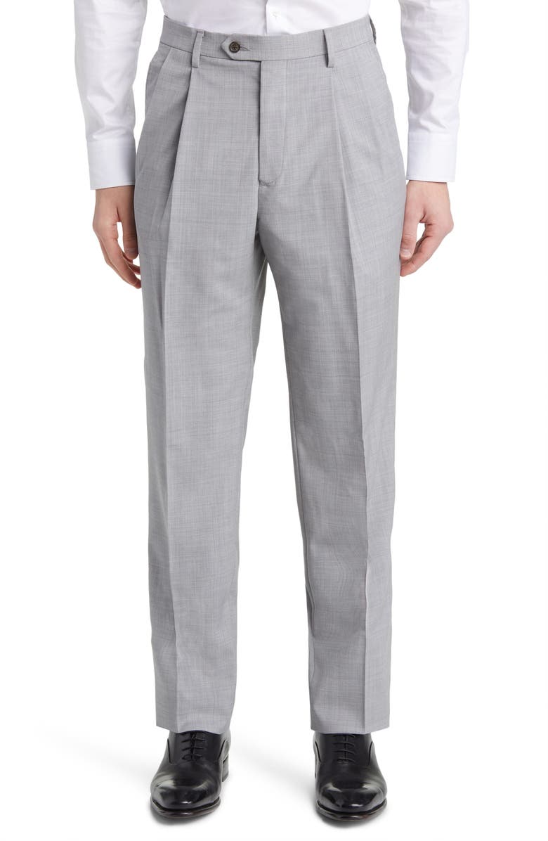 Berle Pleated Tropical Weight Wool Dress Pants, Main, color, Light Grey