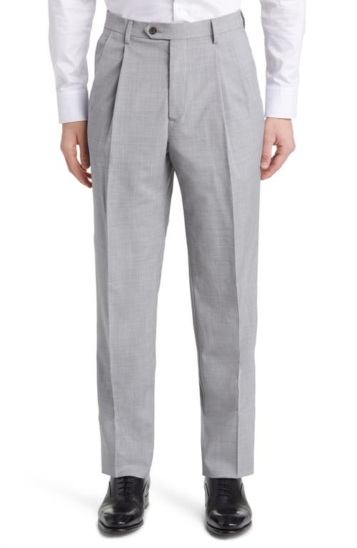 Berle Pleated Tropical Weight Wool Dress Pants in Light Grey 