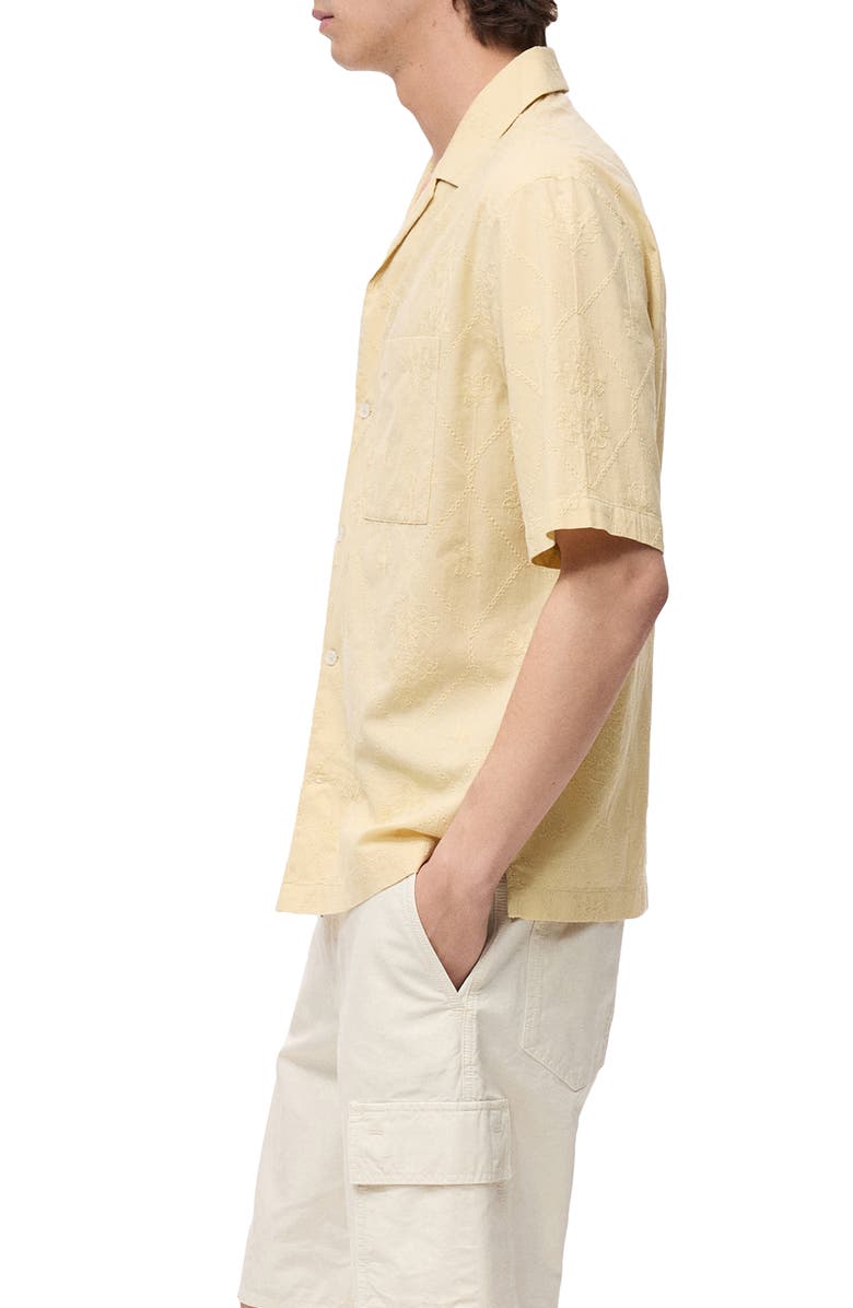 MANGO Floral Embroidered Cotton Camp Shirt, Alternate, color, Vanilla