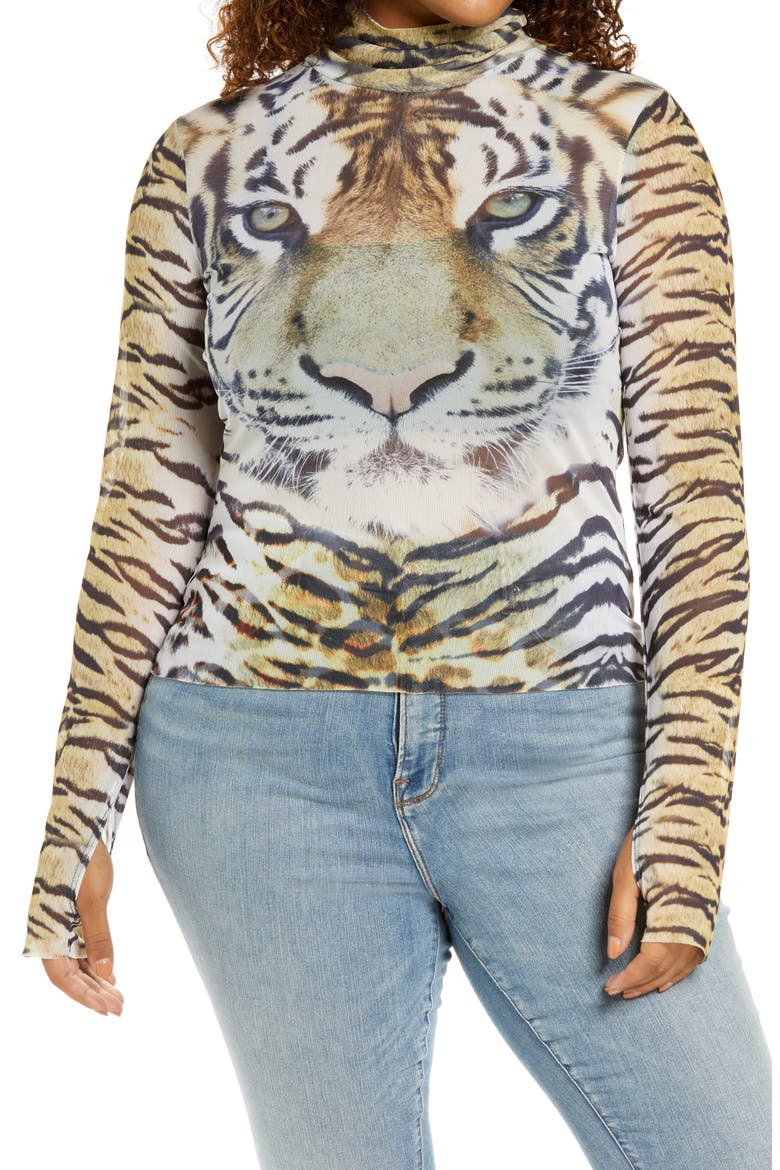 Zadie Semi Sheer Turtleneck, Main, color, WILD TIGER