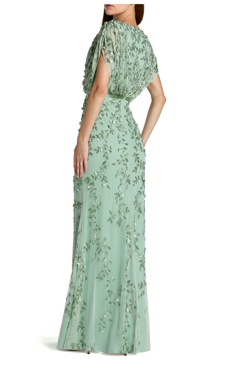 Mac Duggal Beaded V-Neck Short Sleeve Blouson Gown, Alternate, color, Seafoam