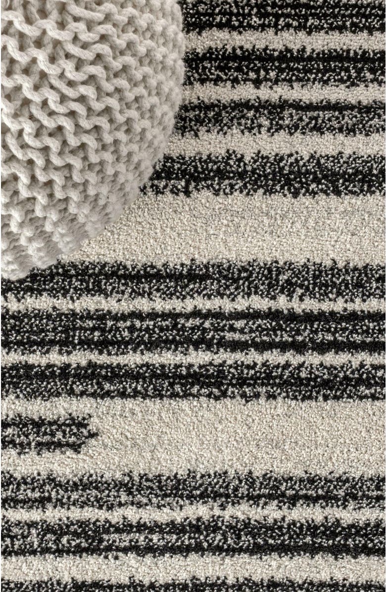 JONATHAN Y Khalil Modern Berber Stripe Round Area Rug, Alternate, color, Cream/Black