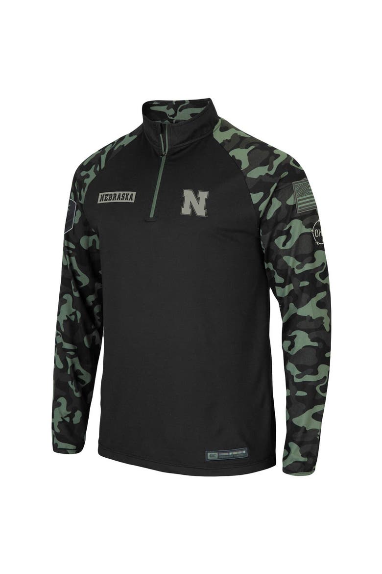 Men's Colosseum Black Nebraska Huskers OHT Military Appreciation Take Flight Raglan Quarter-Zip Jacket, Alternate, color, Black