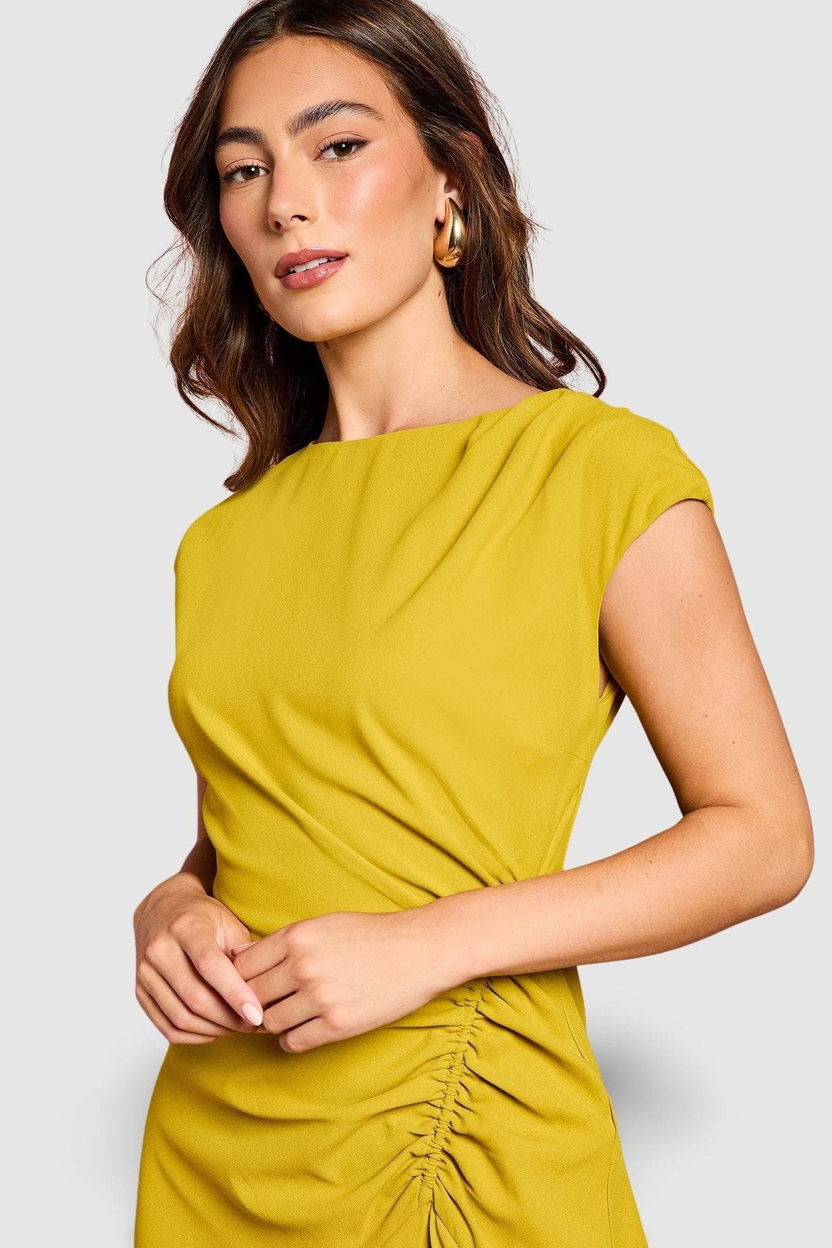 Drape Side Cap Sleeve Midi Dress - image 4