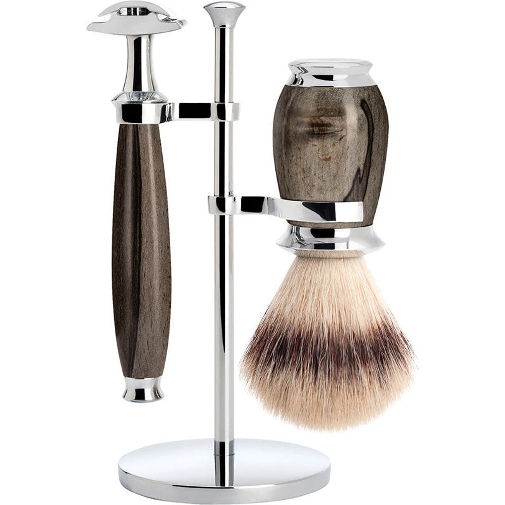 Mühle Purist Grained Beech Silvertip Fibre Brush And Safety Razor Shaving Set