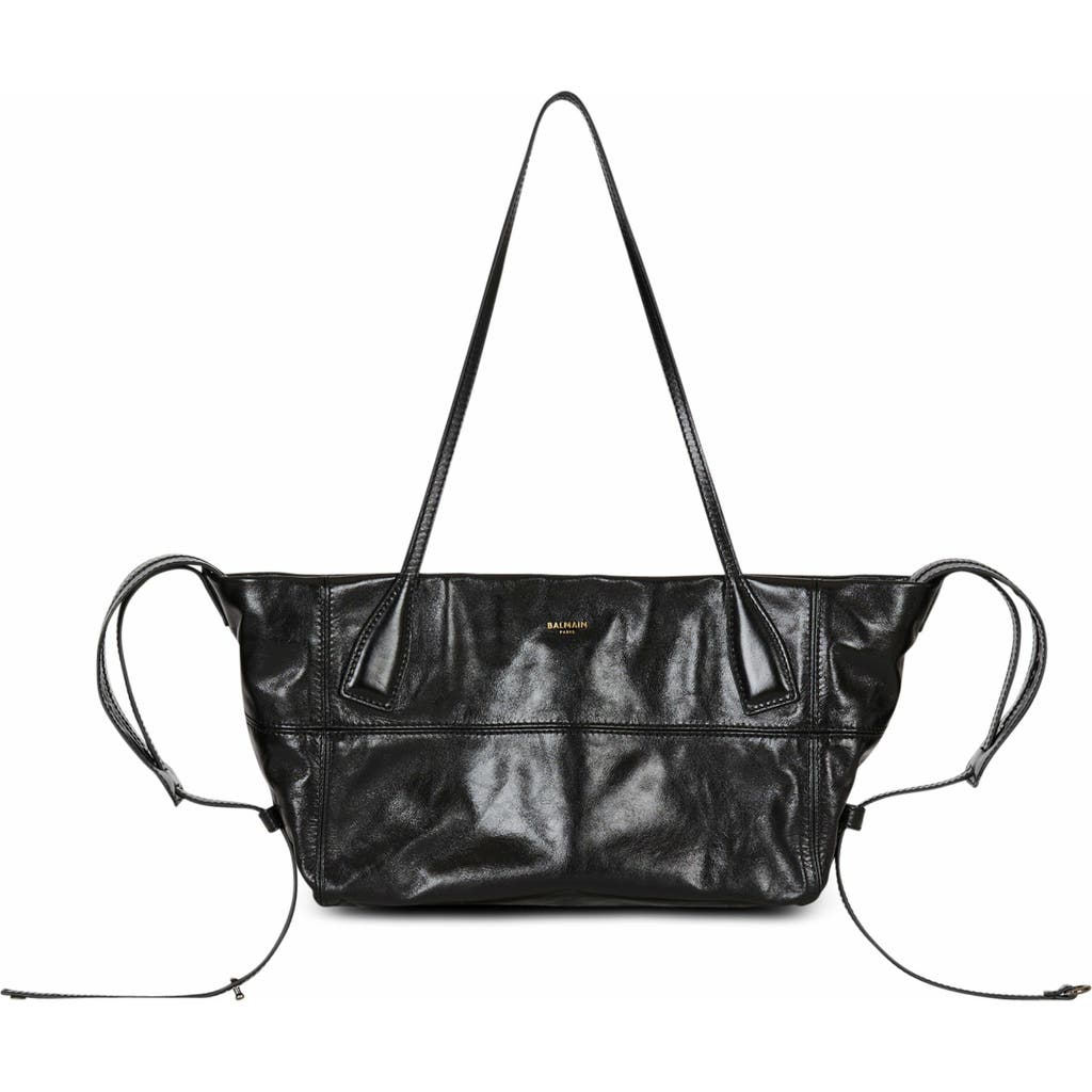 Balmain Track Shiny Leather Tote Bag