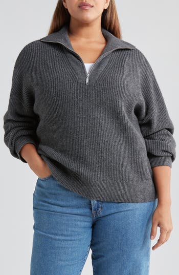 Shop Treasure & Bond Half Zip Mock Neck Wool & Cotton Sweater