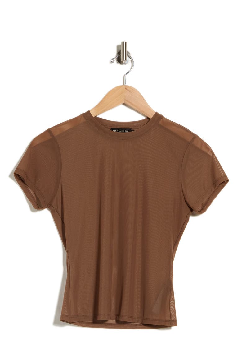 Printed Mesh T-Shirt, Main, color, SADDLEWOOD