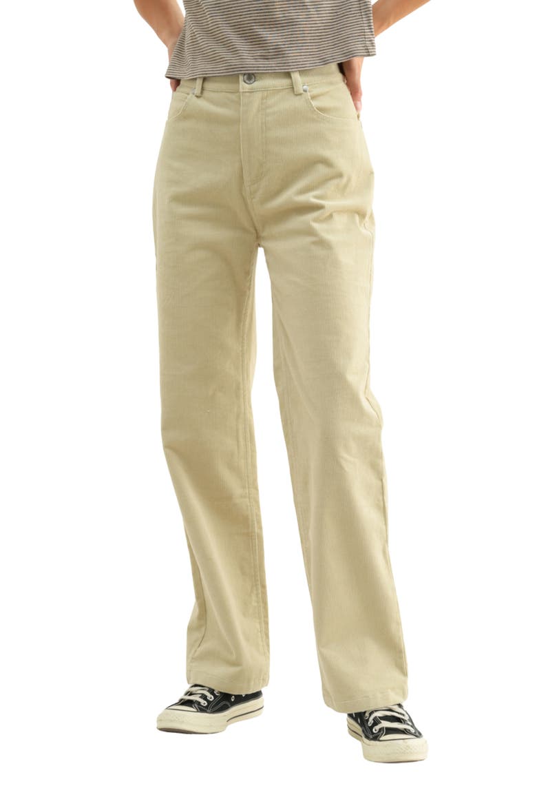 High Waist Corduroy Straight Leg Pants, Main, color, CHAMPAGNE