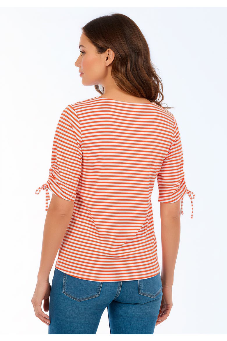 Stretch Cotton Tie Sleeve Square Neck Tee, Alternate, color, BURNT RED FEEDER STRIPE