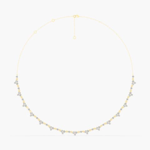 Multi Shape Cluster Half Tennis Lab Diamond Necklace in 14K