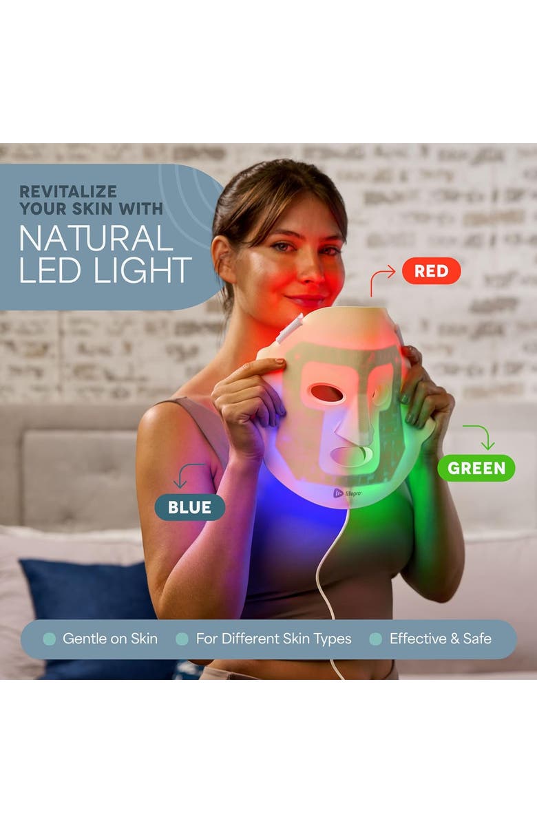 Lifepro Silicone LED Face Mask Redlight therapy with RBG light Portable LED mask, Alternate, color, White