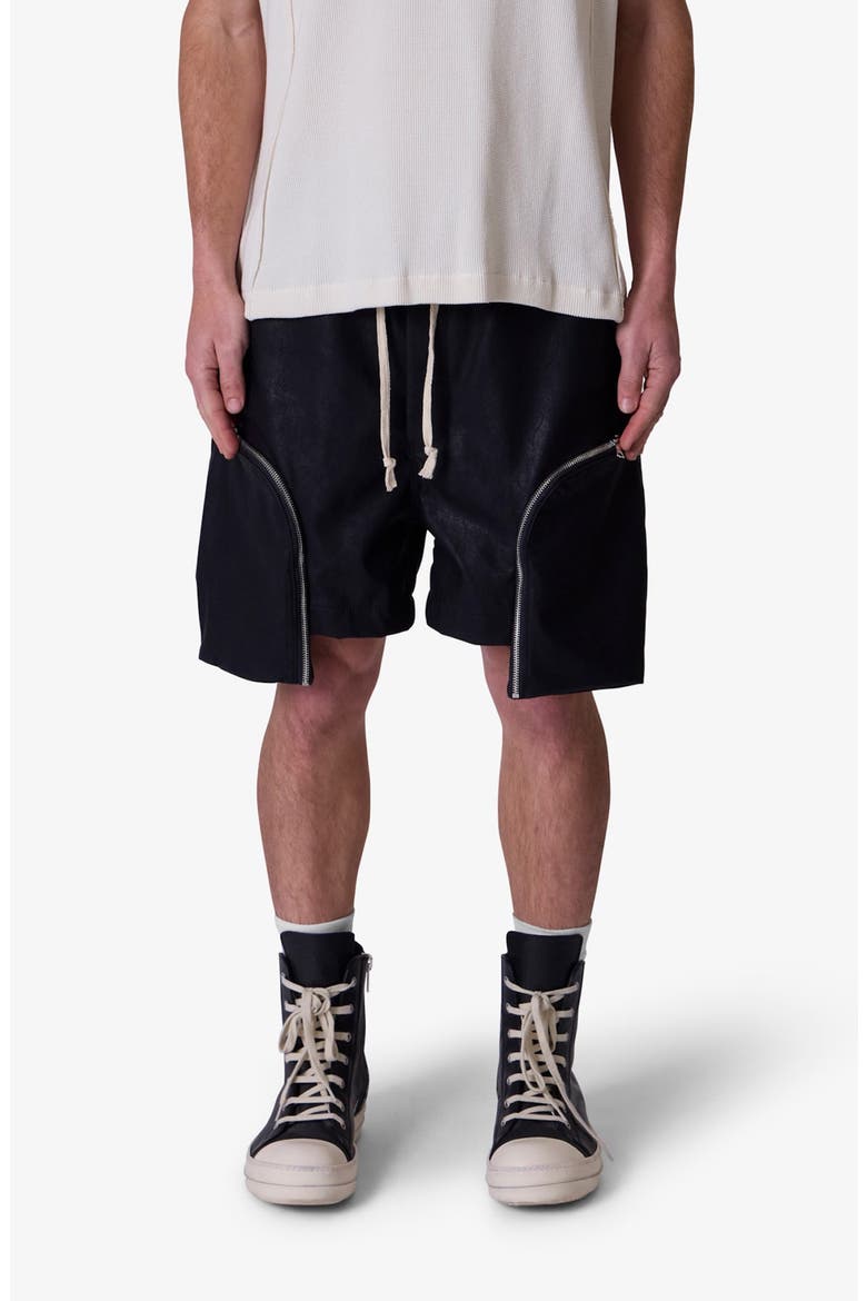 Faux Leather Pocket Geo Shorts, Main, color, BLACK